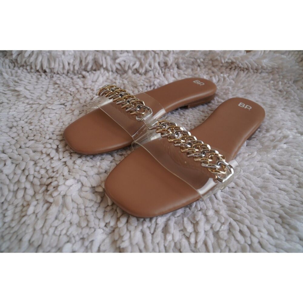 BP. Tan Asher Two-Ton Chain Flat Slide Sandals Size 11